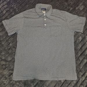 Patagonia Men's Polo Shirt - Black and White Stripes* Flawed